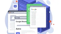 Abstract ai generated image of a webstie with astro and google sheets.