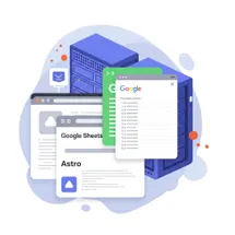 Abstract ai generated image of a webstie with astro and google sheets.