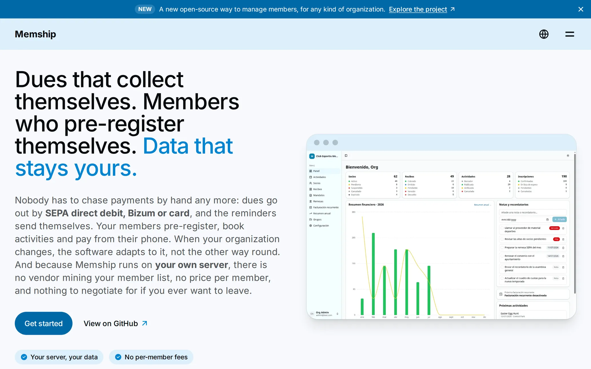 Memship home page screenshot