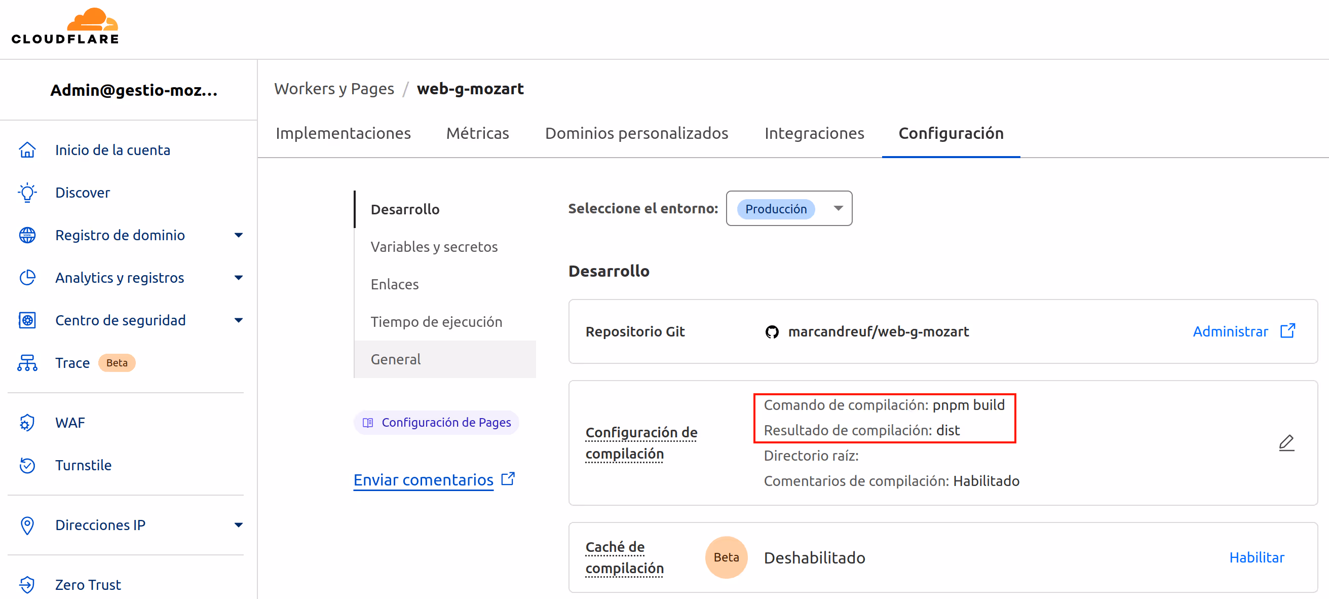 Cloudflare configuration pipeline screenshot